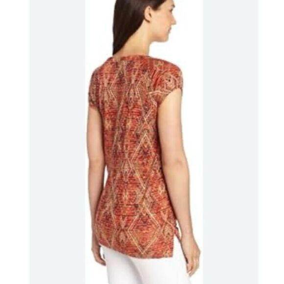 Lucky Brand Women's Aztec Geometric V-Neck Top Size L Multicolor - Picture 1 of 7